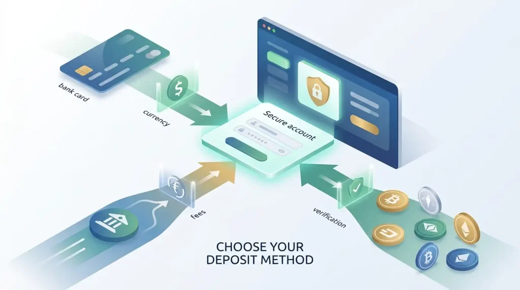Online payment process with account and funding steps